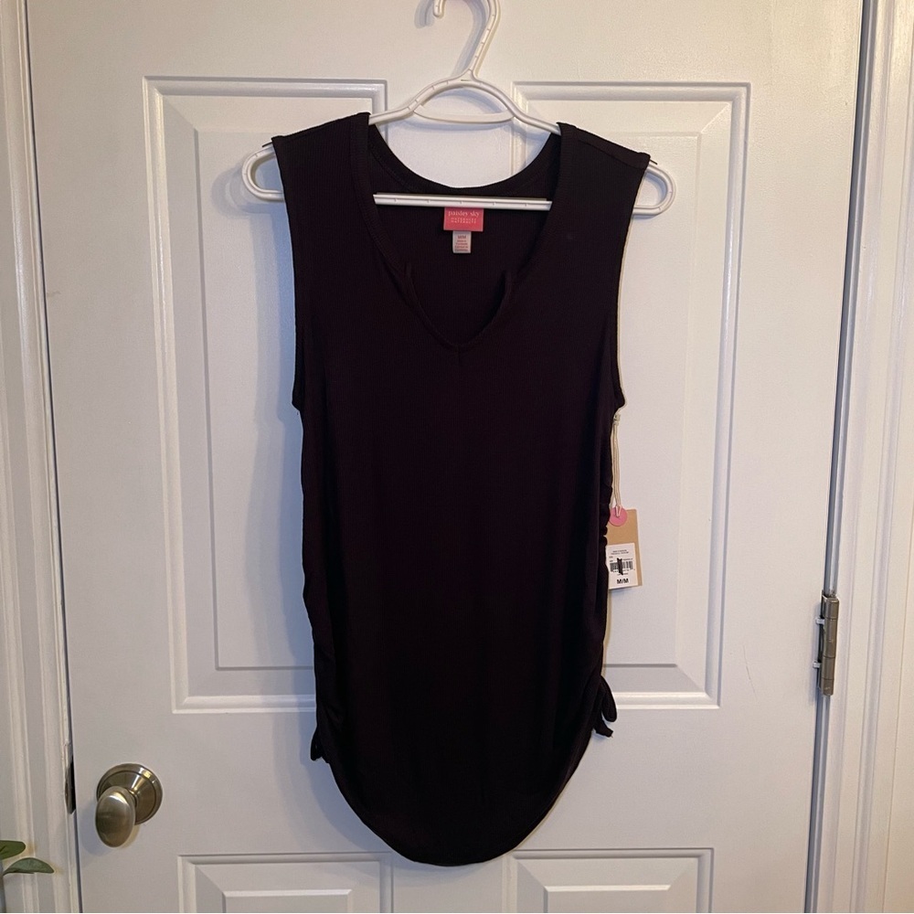 Paisley Sky Black Sleeveless Maternity Tank Top